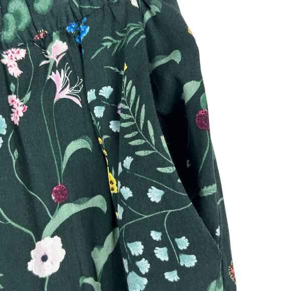 H&M Anna Glover Green Floral Wide Leg Pants Size 10 - Picture 4 of 4